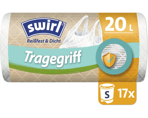 Sacs poubelle Swirl avec poignees, capacite 20 litres, paquet de 17 pieces.