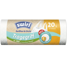 Swirl Abfallbeutel mit Tragegriff, 20 Liter, 17 Stück, aus 100 Prozent recyceltem Kunststoff.