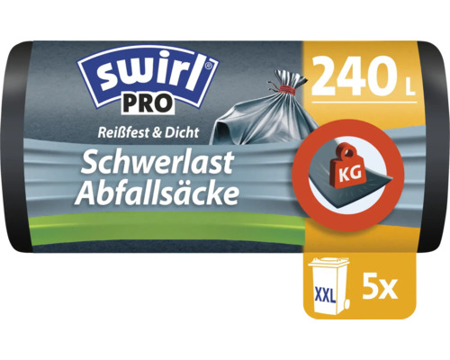 Sacs poubelle haute résistance Swirl Pro 240 litres résistants et étanches 5 pièces pour conteneurs XXL