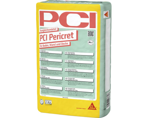 Mortier de ragréage PCI Pericret pour sol, mur et plafond, sac pour utilisation intérieure et extérieure.