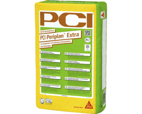 Enduit de ragréage PCI Periplan Extra sac de 25 kg pour le lissage des supports difficiles en intérieur, renforcé par fibres.