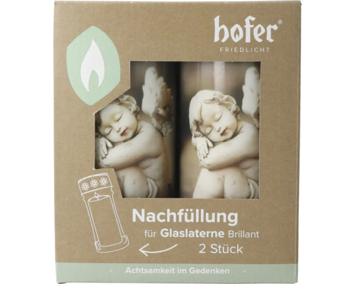 Hofer Friedlicht recharge pour lanterne en verre Brillant, 2 bougies funéraires avec motif ange pour décoration funéraire.