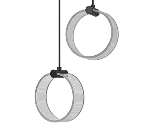 Zweiflammige LED Pendelleuchte mit ringfoermigen Leuchtenkoerpern fuer ein modernes Interieur.