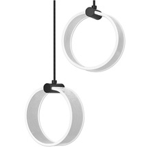 Moderne LED Pendelleuchte mit zwei runden Lichtringen und minimalistischem Design.