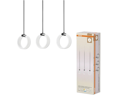 Drei runde LED Pendelleuchten mit Verpackung Osram Circle Pendant Linear Click-CCT mit 20 Watt Leistung