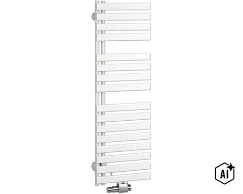 Un sèche-serviettes vertical avec des tubes horizontaux pour la salle de bain. (Image AI modified or generated)