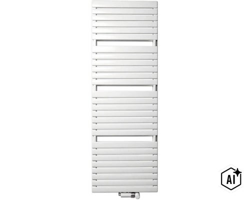 Radiateur de salle de bains blanc avec lamelles horizontales pour montage mural (Image AI modified or generated)