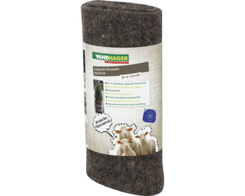 Tapis de feutre en laine de mouton Windhager Medium 30 par 120 centimètres comme protection hivernale pour plantes en laine naturelle