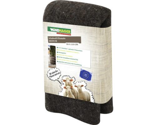 Tapis en feutre de laine de mouton Windhager Medium 60 x 120 cm pour la protection hivernale des plantes en emballage produit.