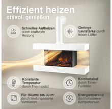Cheminée électrique murale avec effet de flammes, thermostat, minuterie et ventilateurs silencieux pour pièces jusqu'à 30 mètres carrés.