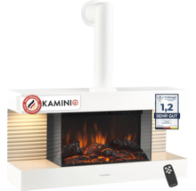 Cheminée électrique KAMINIO Liz avec tuyau de poêle, effet flamme LED et télécommande, incluant un sceau de contrôle de très bonne qualité.