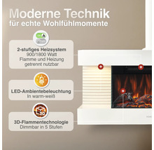 Cheminée électrique avec système de chauffage 900 ou 1800 Watts, éclairage d ambiance LED et effet de flamme 3D avec 5 niveaux de gradation.