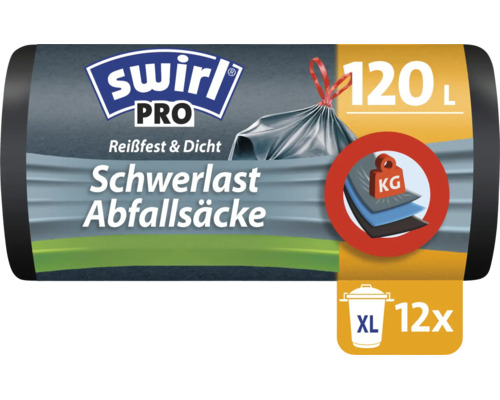Sacs poubelle haute résistance Swirl Pro 120 litres, 12 pièces, indéchirables et étanches