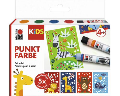 Set de peinture a points Marabu Kids avec 4 stylos a points et 5 cartes de bricolage pour enfants des 4 ans pour des creations a pois.