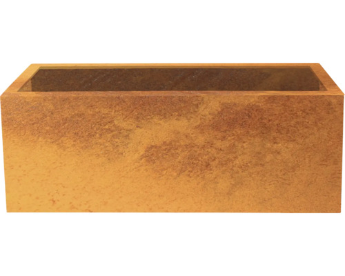 Bac à fleurs rectangulaire en acier corten avec surface structurée pour le jardin.