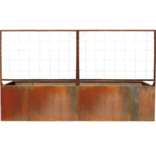 Jardinière en acier Corten avec treillis intégré pour le jardin.