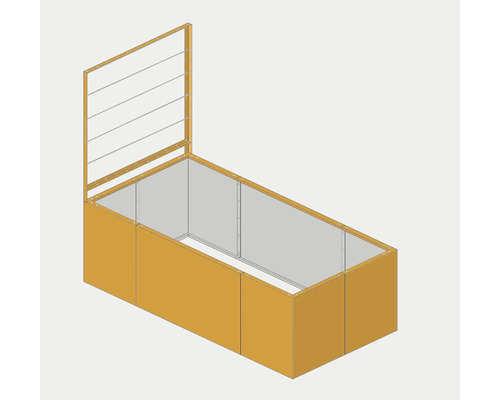 Jardinière surélevée rectangulaire avec treillis intégré en bois pour le jardin.