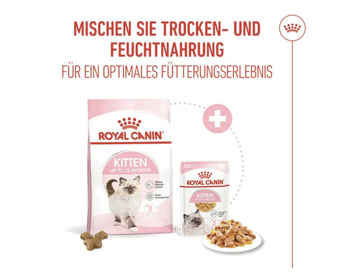 Royal Canin Kitten Trockenfutter und Feuchtfutter Beutel für ein optimales Fütterungserlebnis.