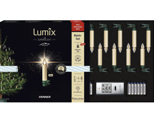Krinner Lumix Superlight Mini Basis Set mit 12 kabellosen LED Weihnachtsbaumkerzen und Fernbedienung