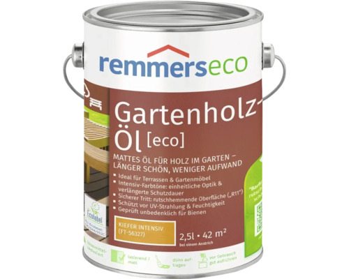 Pot d'huile pour bois de jardin Remmers Eco teinte Kiefer Intensiv, 2,5 litres, pour terrasses et meubles de jardin, antidérapant, anti-UV.