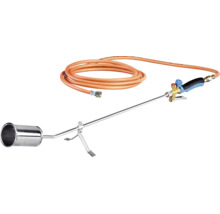 Désherbeur thermique avec long tube brûleur, support et tuyau de gaz pour le désherbage