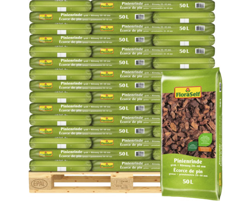 Écorce de pin FloraSelf grosse 20-40 mm 50 litres en sac sur palette Europe