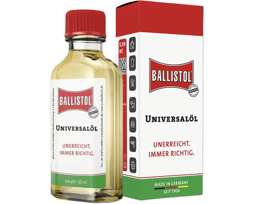 Ballistol Universalöl 50 Milliliter Flasche mit Faltschachtel für Pflege und Schmierung.