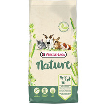 Emballage d'aliment pour animaux Versele-Laga Nature avec illustrations de rongeurs, formule sans céréales avec légumes et longues fibres.