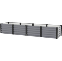 Rechteckiges Hochbeet aus Metall mit Wellblechstruktur und Eckverbindungen für Gartenbau.