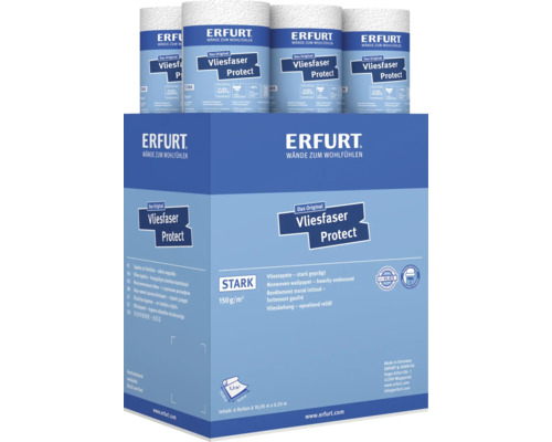 Erfurt Vliesfaser Protect Vliestapete stark geprägt, 150 Gramm pro Quadratmeter, 6 Rollen á 10,05 Meter x 0,53 Meter, PVC frei.