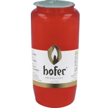 Bougie funéraire rouge Hofer Friedlicht avec couvercle et consignes de sécurité