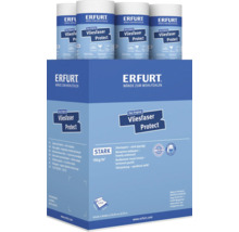 Erfurt Vliesfaser Protect Vliestapete Stark auf Palette mit Produktinformationen zu Materialbeschaffenheit und Rollemaßen.