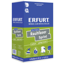 Papier peint ingrain Erfurt Rauhfaser Sprint, 6 rouleaux de 20 mètres par 0,53 mètre, pose facile avec symboles explicatifs.