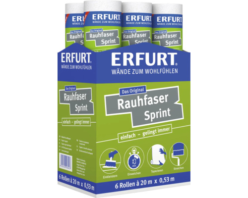 Papier peint ingrain Erfurt Rauhfaser Sprint en carton avec 6 rouleaux de 20 mètres sur 0,53 mètres chacun pour la décoration murale