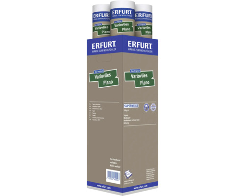Papier peint intissé ERFURT Variovlies Plano, super blanc, 150 grammes par mètre carré, set de 4 rouleaux de 20 mètres sur 0,75 mètre.