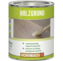 Dose mit Hornbach Holzgrundierung zum Streichen von Holzoberflächen für gleichmäßig saugende Untergründe und bessere Haftung.