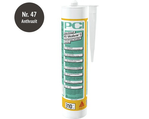 Mastic silicone PCI Silcoferm S en cartouche 310 millilitres anthracite pour usage intérieur et extérieur.