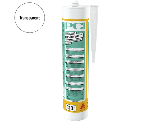 Mastic silicone PCI Silcoferm S en cartouche de 310 millilitres transparent pour usage intérieur et extérieur
