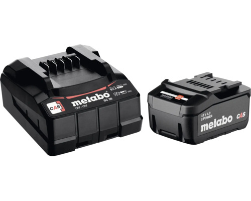 Chargeur de batterie Metabo SC 36 et bloc batterie lithium ion 18 volts 4 ampères heures pour outils électriques