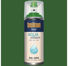Peinture en aérosol Belton free Aqua Colours vert feuillage RAL 6002 avec une finition mate.