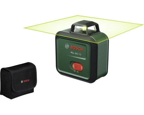 Laser lignes Bosch PLL 360-1G avec housse de protection et ligne laser projetée à 360 degrés