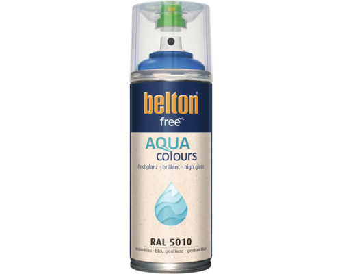 Vernis en aérosol Belton Free Aqua Colours RAL 5010 bleu gentiane brillant pour diverses surfaces