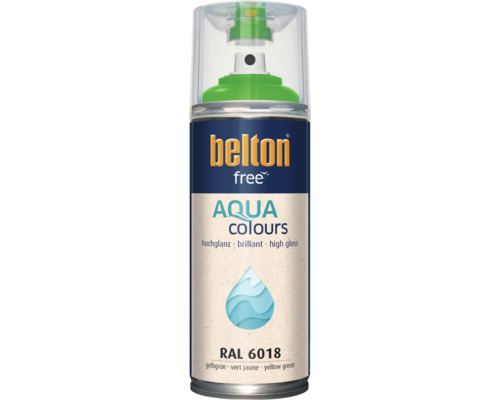 Bombe de peinture Belton Free Aqua Colours jaune vert RAL 6018 effet brillant