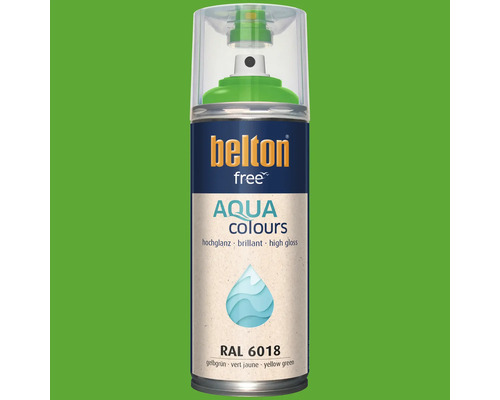 Vernis en aérosol Belton Free Aqua Colours RAL 6018 vert jaune brillant
