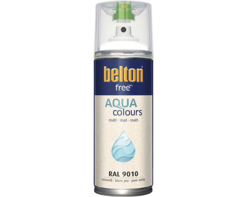 Peinture en aérosol Belton Free Aqua mat en blanc pur RAL 9010