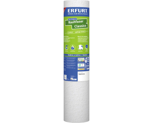 Papier peint Erfurt Rauhfaser Classico 20 mètres par 0,53 mètre pour la décoration murale avec nombreux labels et instructions d'utilisation.