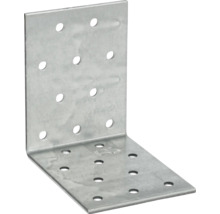 Winkelverbinder aus verzinktem Stahl mit zahlreichen Lochungen zur stabilen Holzverbindung.