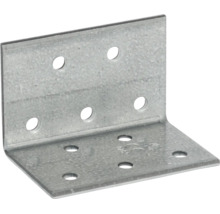 Ein verzinkter Winkelverbinder aus Stahl mit zahlreichen Bohrungen für eine stabile Holzverbindung.