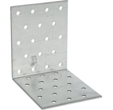 Winkelverbinder aus verzinktem Stahl mit zahlreichen Lochungen für Holzverbindungen.
