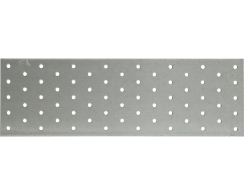 Plaque de connexion perforée rectangulaire en métal avec trous de perçage uniformément répartis pour assemblages en bois.